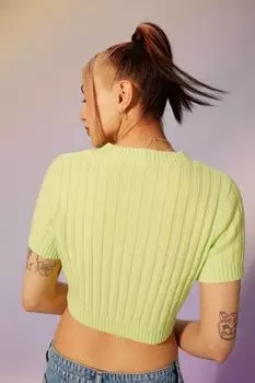 Короткий вязаный топ H&amp;M, светло-зеленый