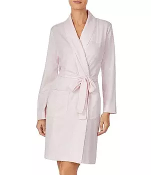 Короткий вязаный жаккардовый халат Lauren Ralph Lauren с запахом и узором «елочка», розовый