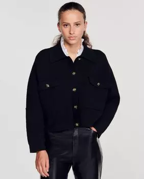 Короткий вязаный женский кардиган Sandro, черный