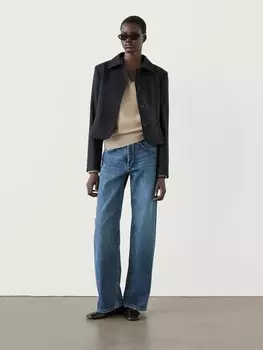 Короткий жакет в тонкую полоску из смеси шерсти Massimo Dutti, синий