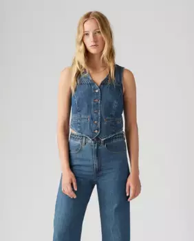 Короткий женский джинсовый жилет на пуговицах Levi's, синий