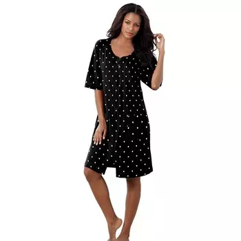 Короткий женский халат из френч терри на молнии спереди Dreams & Co. больших размеров, цвет Black Dot