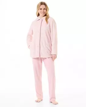 Короткий женский халат с узором «елочка» и застежкой на пуговицы Lohe, розовый