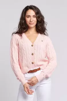 Короткий женский кардиган косой вязки U.S. Polo Assn, розовый