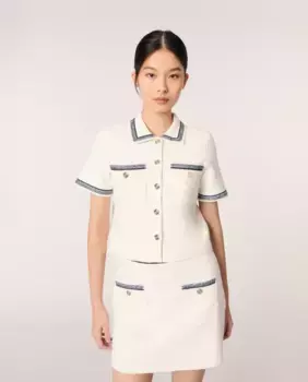 Короткий женский кардиган с плетеными деталями Maje, белый