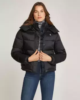 Короткий женский пуховик из блестящего атласа Calvin Klein Jeans, черный