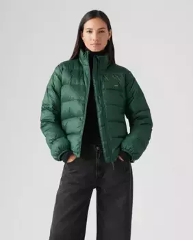 Короткий женский пуховик на молнии Levi's, темно-зеленый