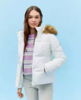 Короткий женский пуховик с меховым капюшоном Green Coast, белый