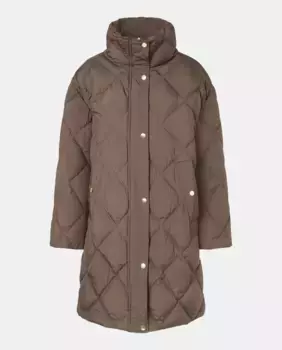 Короткий женский пуховик с ромбовидной стежкой Woman El Corte Ingls, цвет Topo