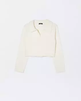 Короткий женский свитер с однотонными лацканами Parfois, белый