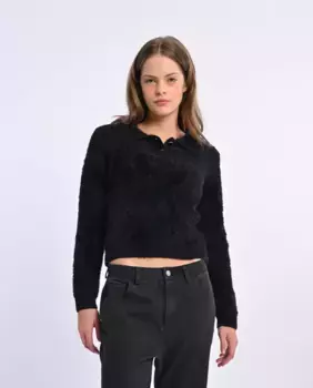 Короткий женский свитер с воротником-поло Lili Sidonio, черный