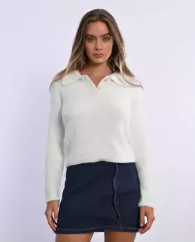 Короткий женский свитер с воротником-поло Lili Sidonio, белый