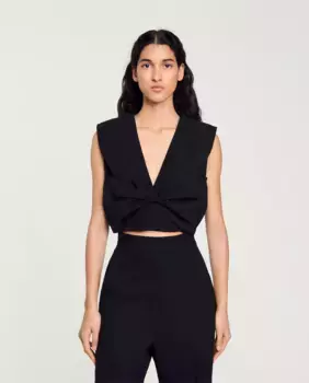 Короткий женский топ с макси-бантом Sandro, черный