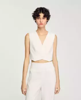 Короткий женский жилет с пайетками Sandro, белый