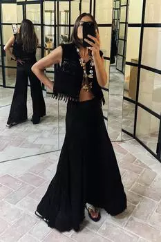 Короткий жилет макраме с бахирой ZARA, черный