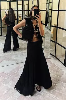 Короткий жилет макраме с бахирой ZARA, черный
