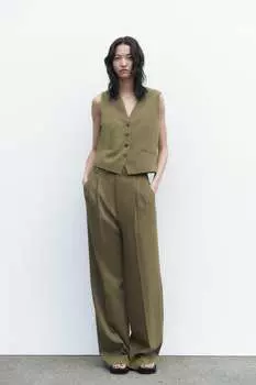 Короткий жилет на пуговицах ZARA, хаки