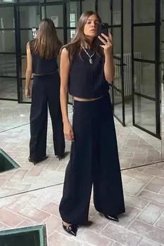 Короткий жилет с подплечниками ZARA, темно-синий
