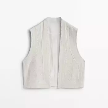 Короткий жилет с вышивкой Massimo Dutti, белый
