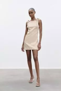Короткое эластичное платье ZARA, бежевый