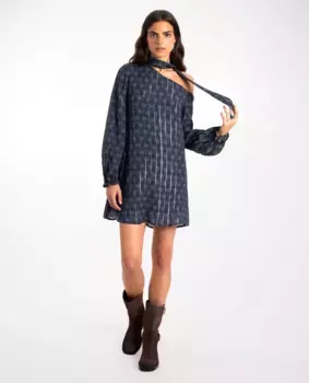 Короткое асимметричное платье с длинными рукавами The-Are, серебрянный