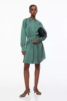 Короткое атласное платье H&amp;M, темно-зеленый