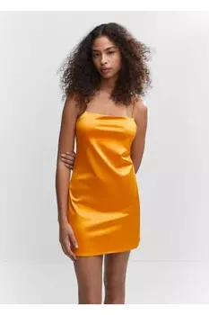 Короткое атласное платье Mango, желтый