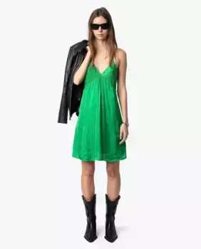 Короткое атласное платье на бретелях Zadig & Voltaire, зеленый