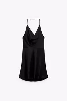Короткое атласное платье ZARA, черный