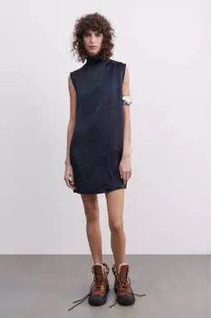 Короткое атласное платье ZARA, темно-синий