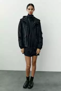 Короткое атласное платье ZARA, темно-синий
