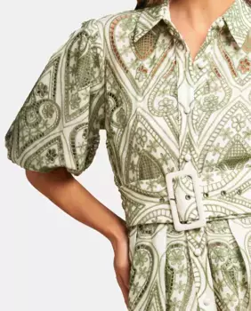 Короткое ажурное платье с рукавами-фонариками Alma en Pena, зеленый