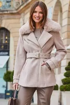 Короткое байкерское пальто Sosandar, бежевый