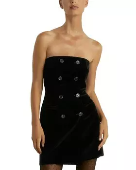 Короткое бархатное платье-бандо REISS Ilze, черный