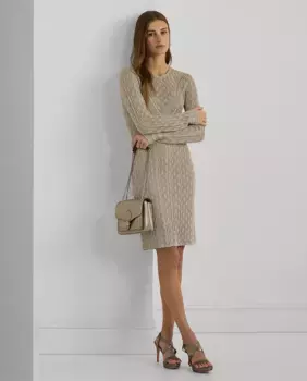 Короткое блестящее платье с длинными рукавами Lauren Ralph Lauren, светло-коричневый