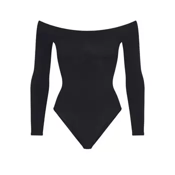 Короткое боди с открытыми плечами SKIMS Seamless Sculpt, цвет Onyx