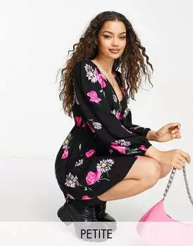 Короткое чайное платье Miss Selfridge Petite с крупным цветочным принтом и рюшами
