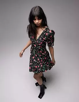 Короткое дневное платье Topshop Bella с принтом красных роз