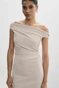 Короткое драпированное платье Bianca с открытым плечом Mango, бежевый