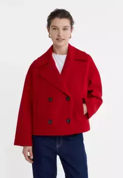 Короткое двубортное пальто Stradivarius, красный