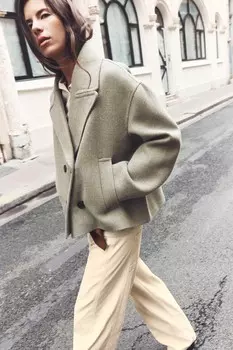 Короткое двубортное пальто ZARA, цвет mink