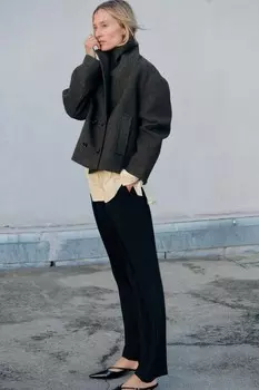 Короткое двубортное пальто ZARA, серый