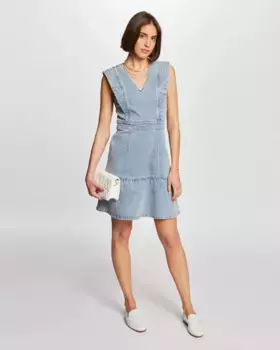 Короткое джинсовое платье без рукавов Morgan, светло-голубой
