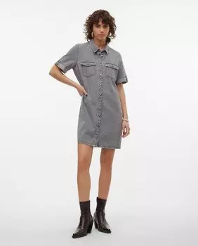 Короткое джинсовое платье-рубашка Vero Moda, светло-серый
