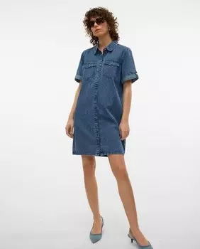 Короткое джинсовое платье-рубашка Vero Moda, индиго