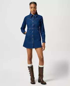 Короткое джинсовое платье с контрастной строчкой Wrangler, синий