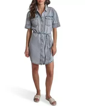 Короткое джинсовое платье с короткими рукавами Dkny Jeans, светло-синий