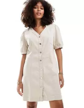 Короткое джинсовое платье с v-образным вырезом и пуговицами Vero Moda