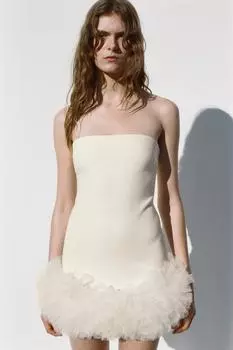 Короткое фатиновое платье с объемным подолом ZARA, цвет Light yellow