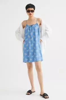 Короткое хлопковое платье H&M, синий/цветы